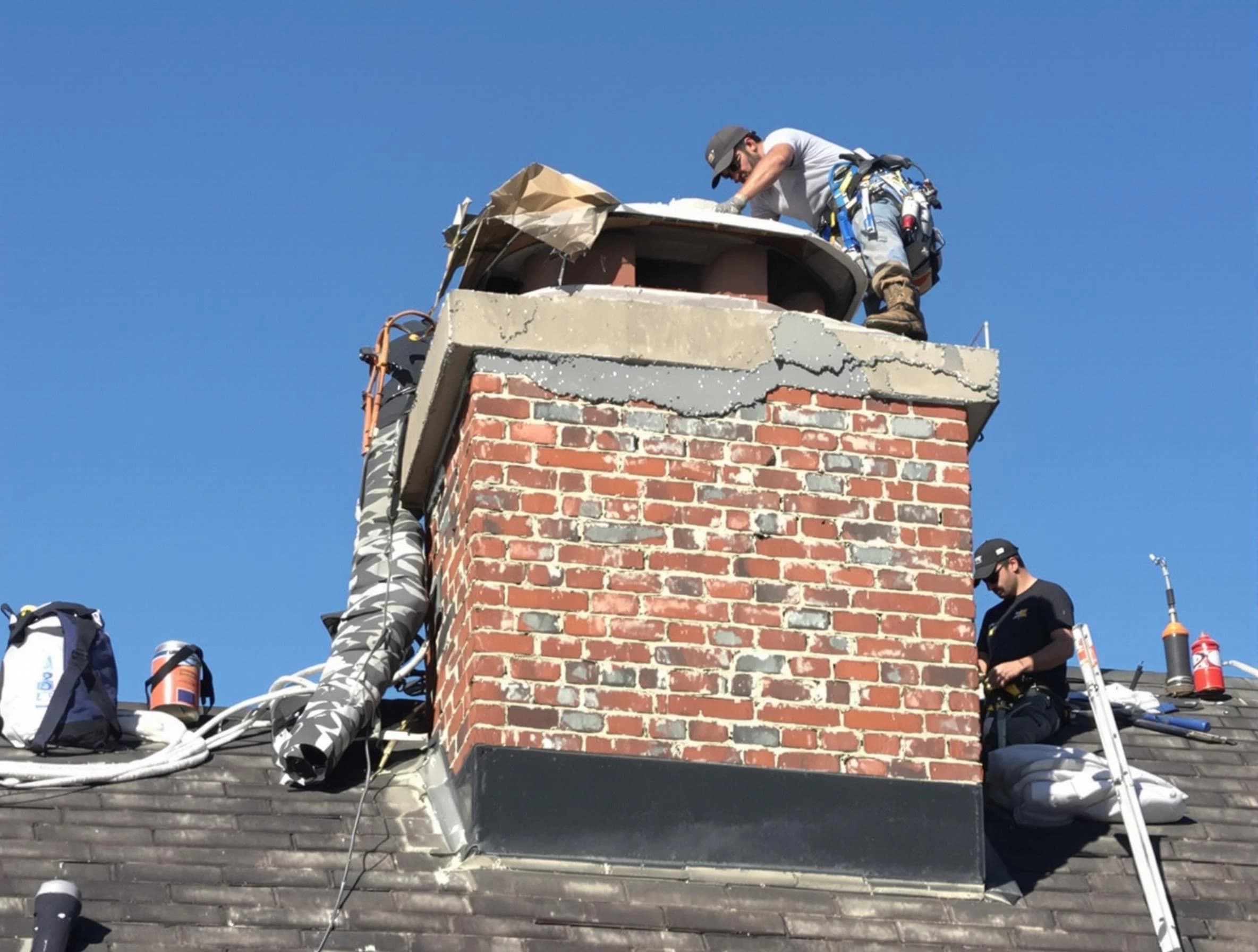 Odenville Chimney Sweep installing a custom chimney crown in Odenville, AL