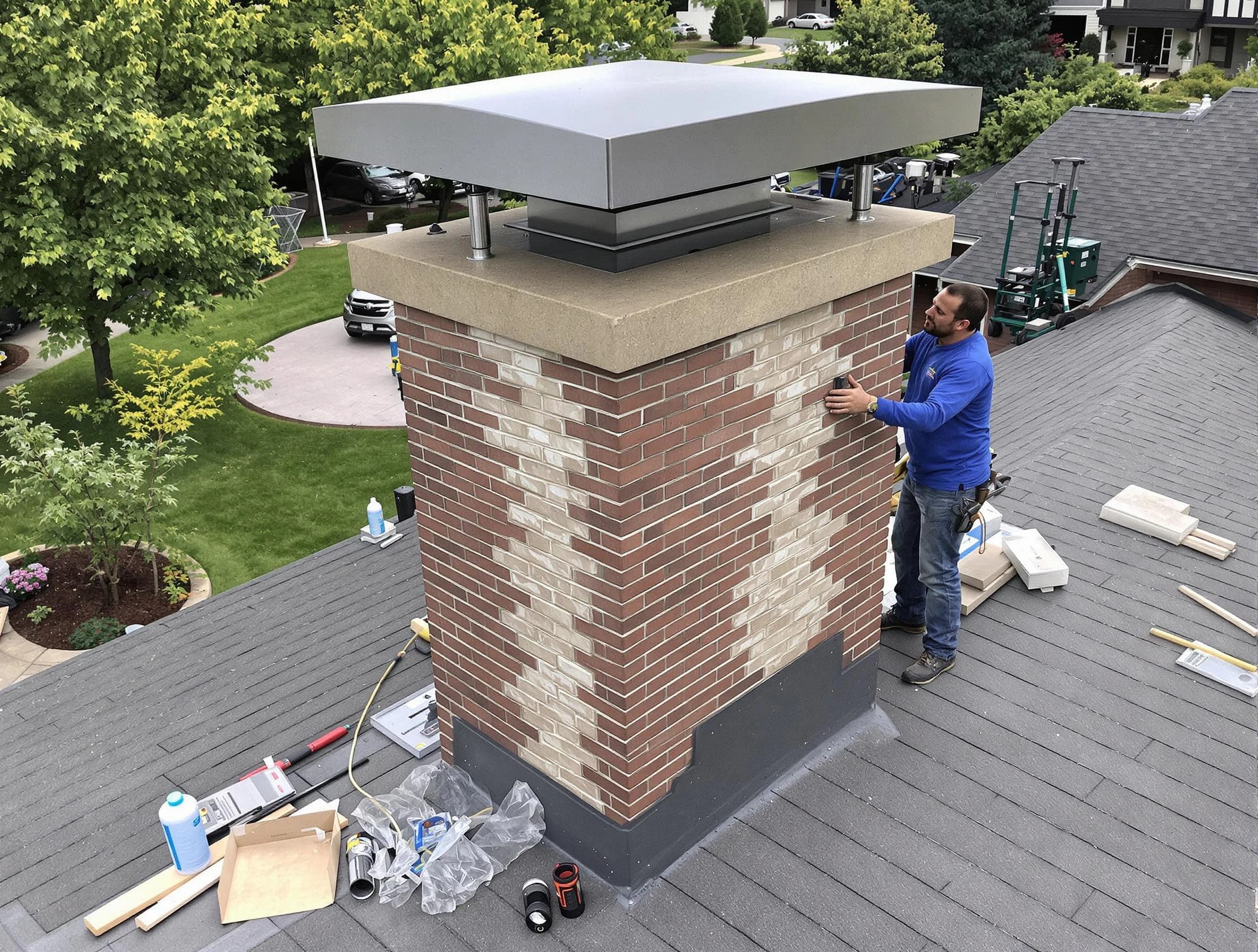 Odenville Chimney Sweep team working on a custom chimney remodel in Odenville, AL