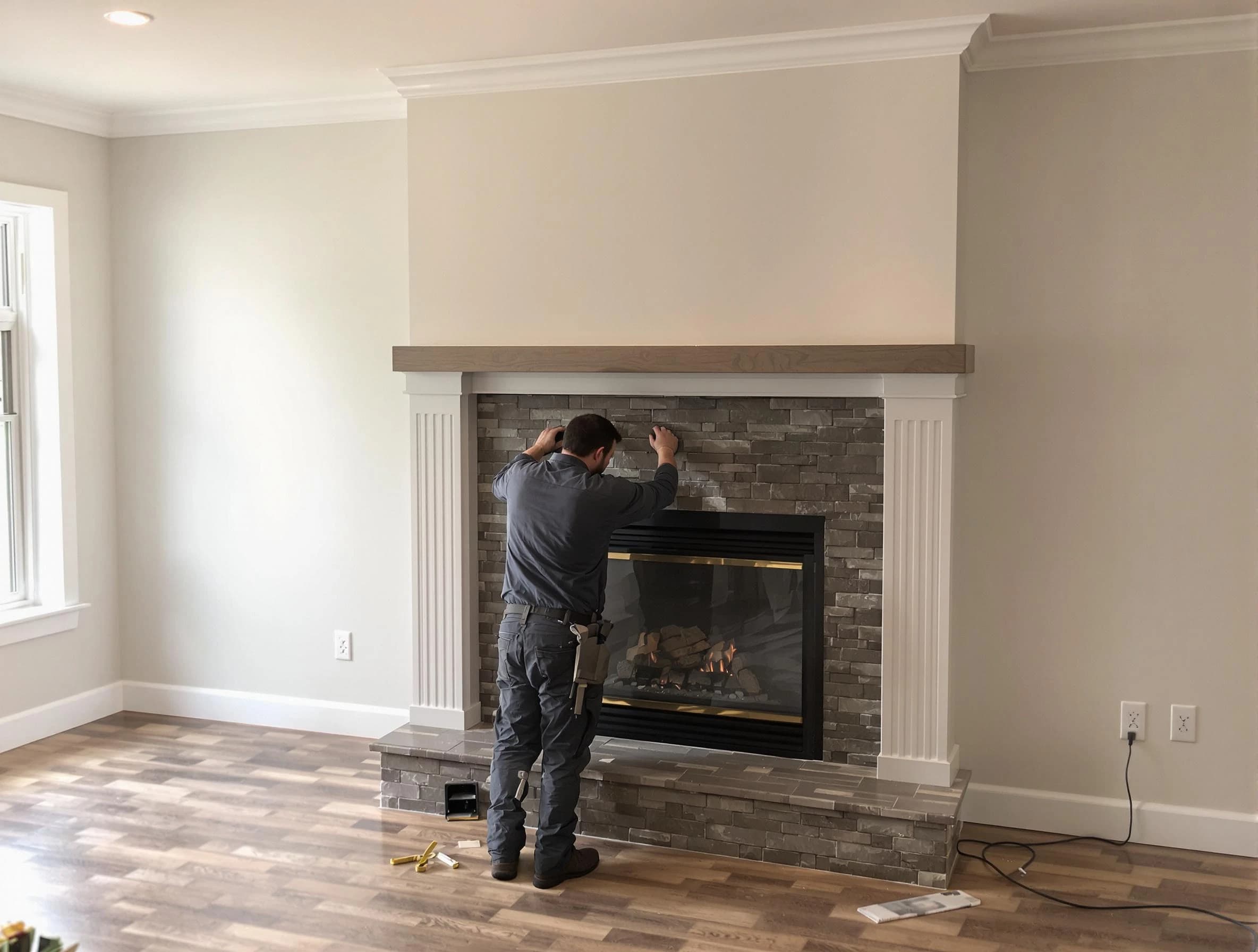 Odenville Chimney Sweep finishing a custom fireplace install in Odenville, AL